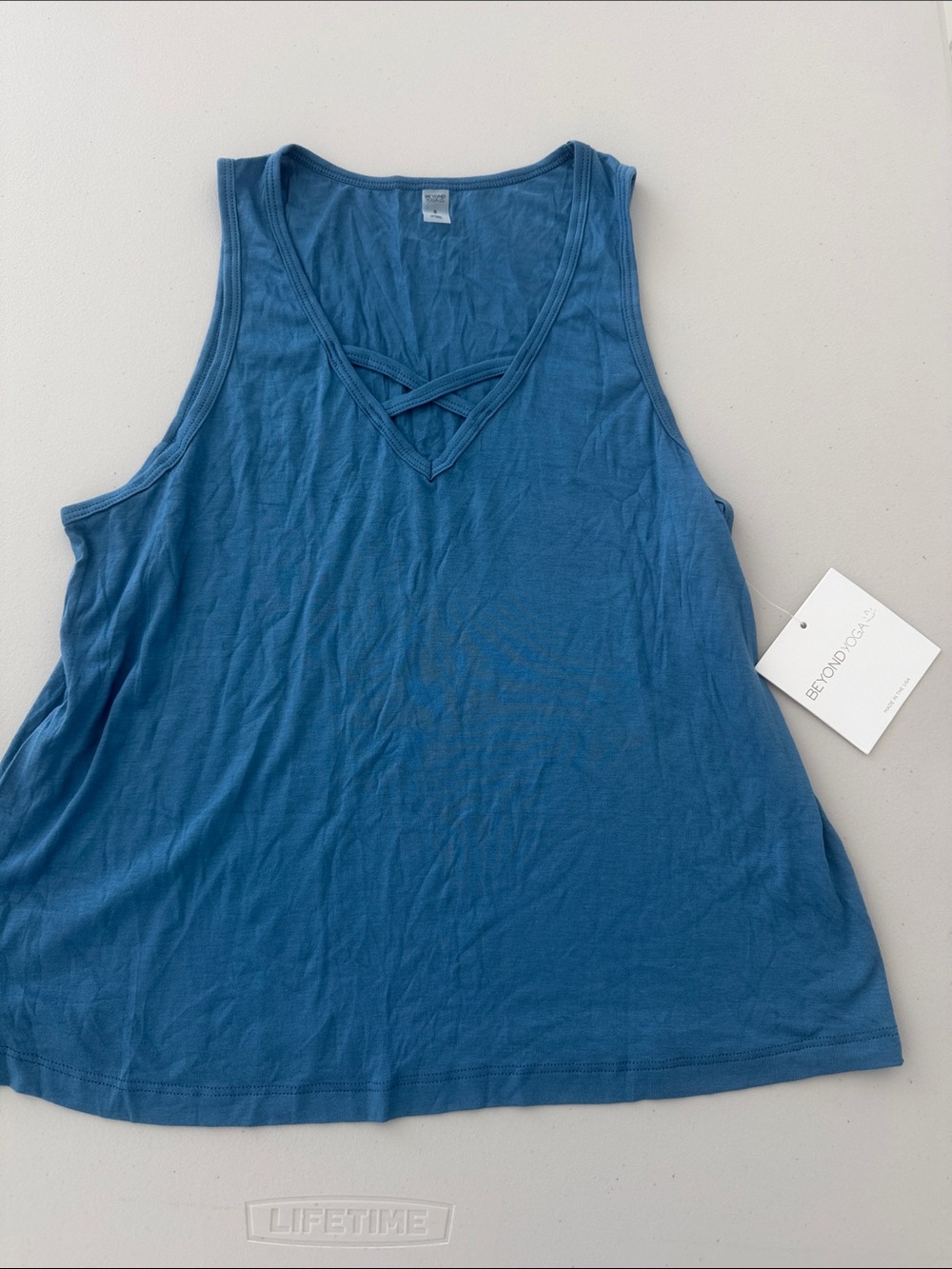 Beyond Yoga Blue Crisscross V-Neck Tank Top size S no logo